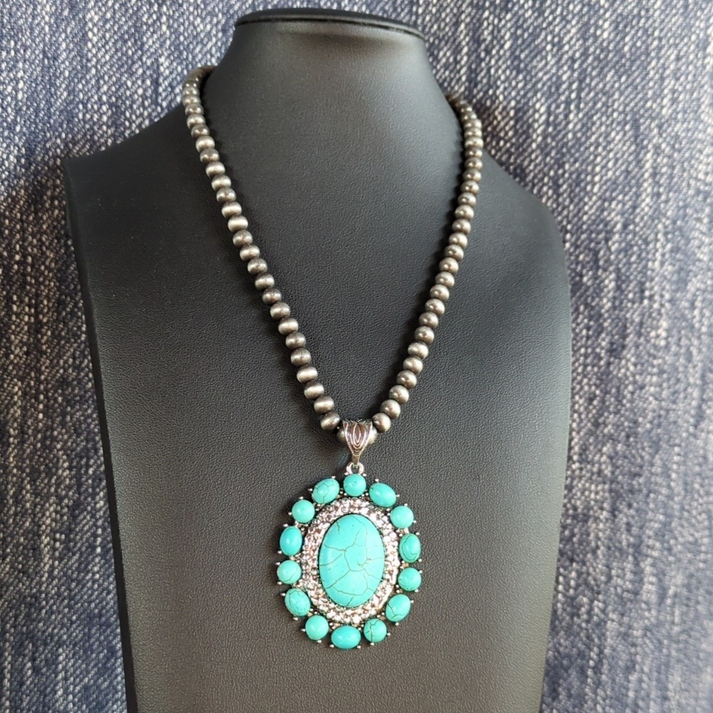 Turquoise Silver Beaded Necklace